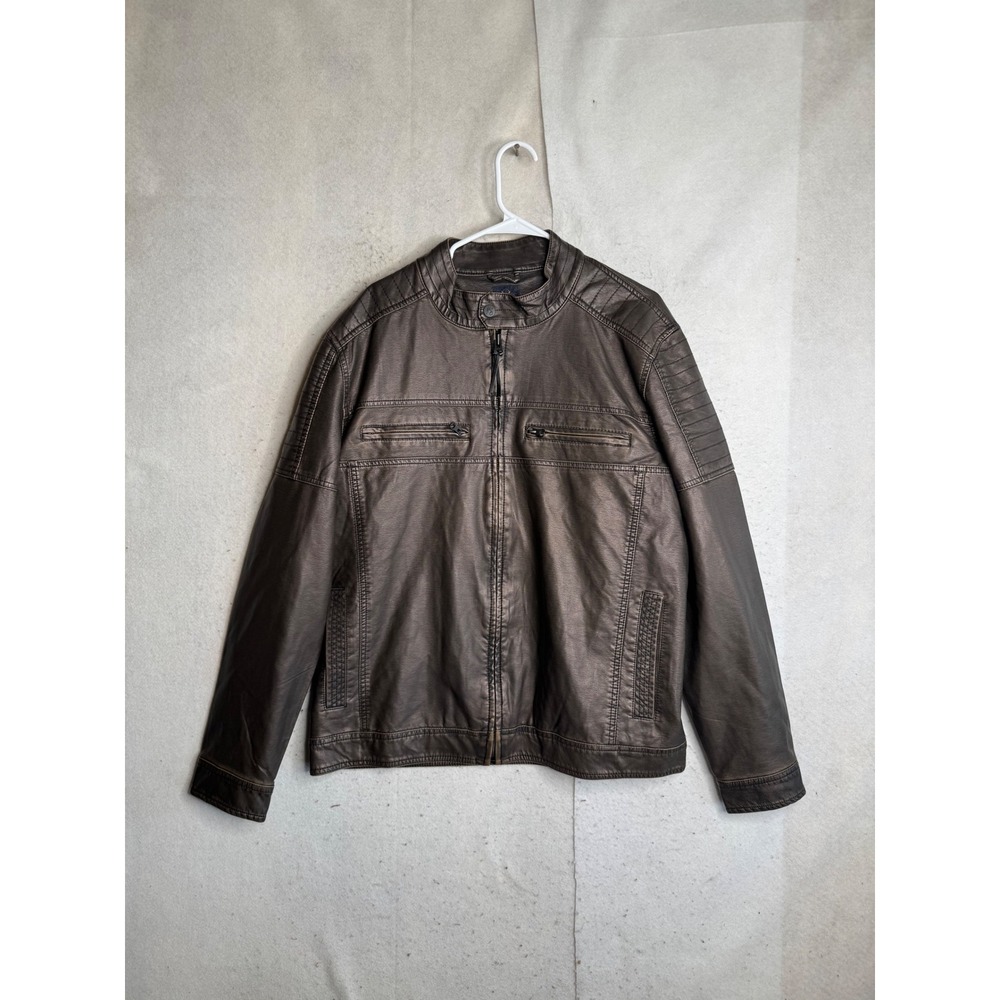 VTG Moonshine Spirit Brad Paisley Mens XL Faux Leather Racer Moto Jacket Brown